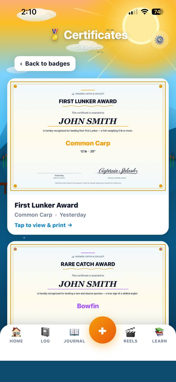 Printable certificate signed by Captain Splash