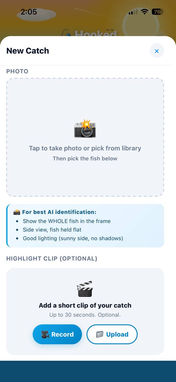 New catch form with photo capture